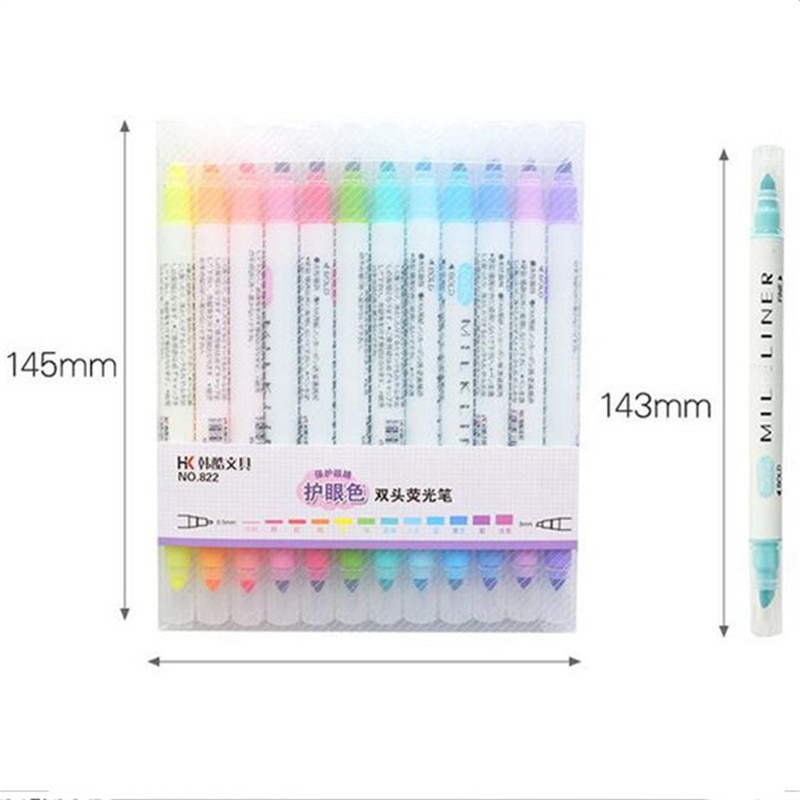 12 Pcs/set Japanese Milkliner Pens Milk liner Double Headed Fluorescent Pen Cute Art Highlighter Drawing Mark Pen Stationery