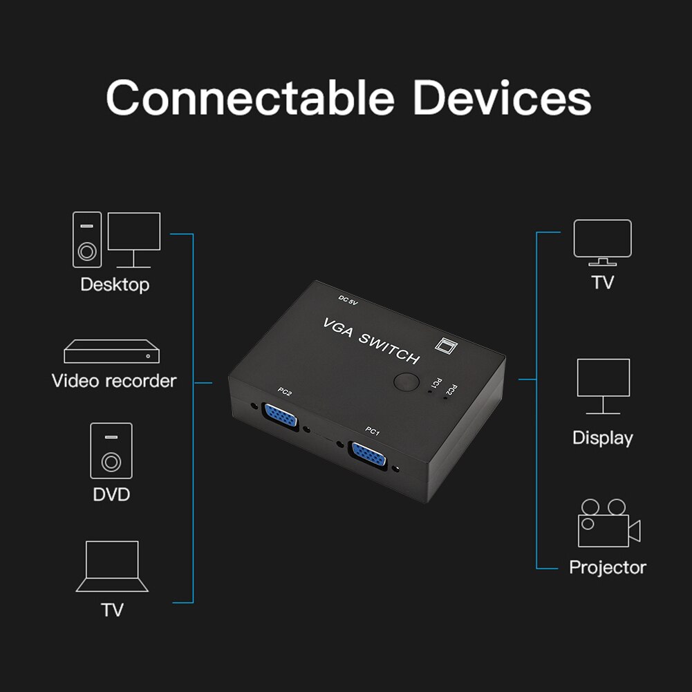 Decodificador de señal con interruptor VGA 2 en 1, proyector de televisión divisor de 2 puertos, interruptores de ordenador para el colegio y la Oficina, adornos para el trabajo