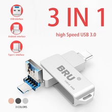 Unidad Flash BRU 3 en 1 Usb Otg 3,0 para unidad de Memoria Usb de alta velocidad tipo c Android Usb 16gb 32gb 64gb 128gb 256gb Pendrive