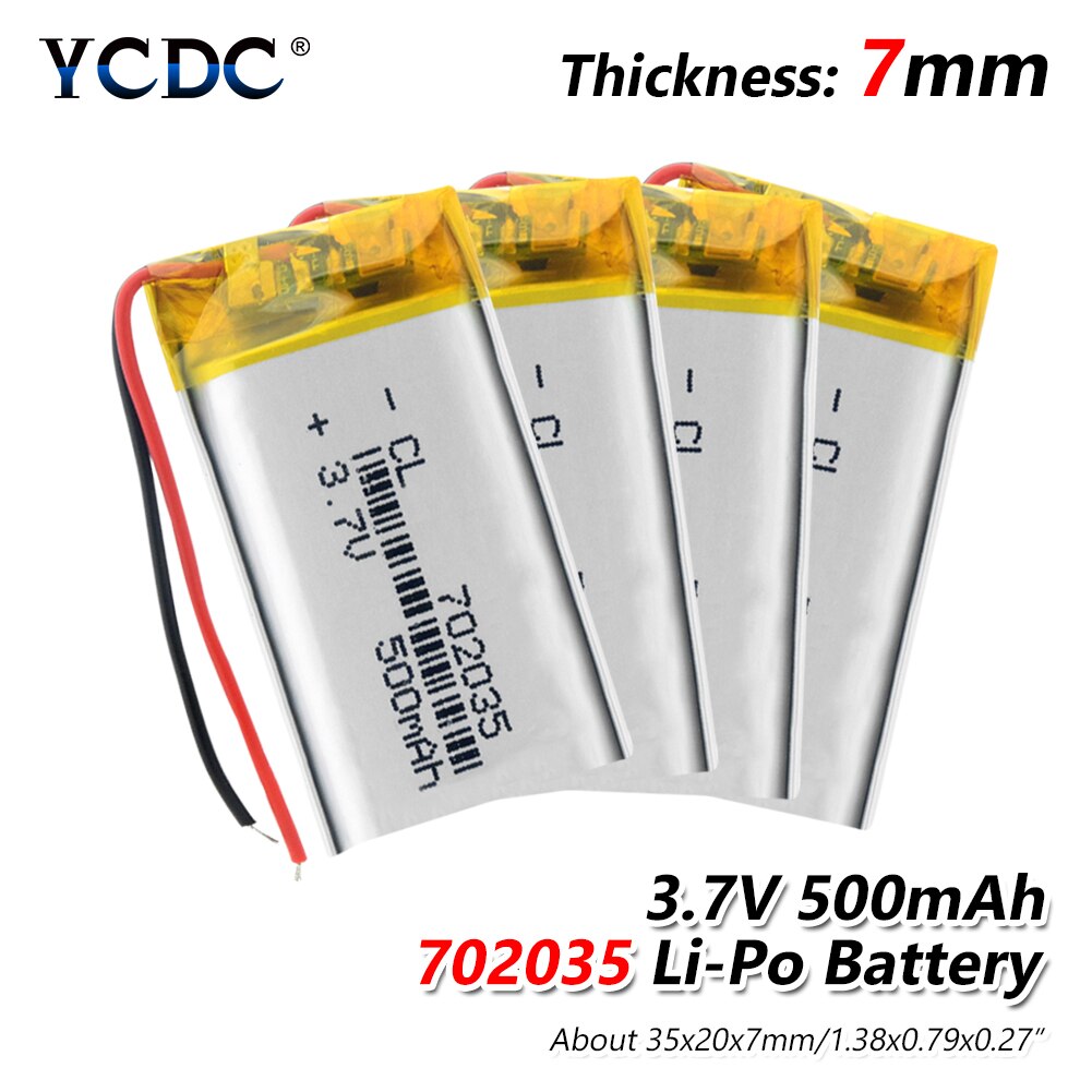 Batterie polymère Rechargeable 500 mah 3.7 V 702035 haut-parleurs MP3 maison intelligente batterie Li-ion pour dvr, GPS, mp3, mp4, batterie externe, haut-parleur: 4Pcs