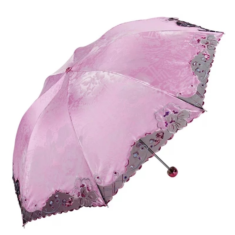 Brand Lace Umbrella Rain Women Folding Flower Portable Clear Umbrellas Double Girl Parasol Female Chinese: Pink