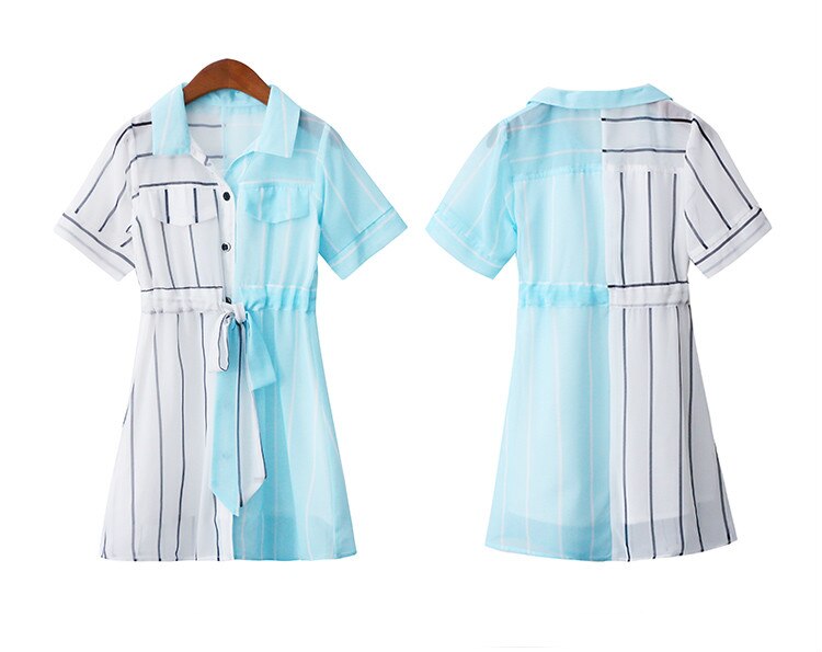 Chemisiers à manches courtes pour filles, vêtements d'extérieur à la , patchwork, pour enfants et adolescents de 3 à 12 ans: BLEU CIEL / 3-4Y
