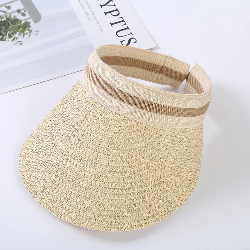 Sommer dame kasket dame tom top solskærm hat strå bred skygge sol kasketter uv beskyttelse hatte til kvinder: Beige / 56-58cm