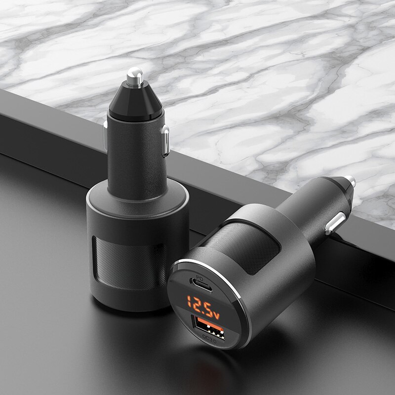 Car charger 65W super flash charging car mobile phone charger usb-c type-C PD fast charging qc3.0 USB cigarette lighter splitter: black