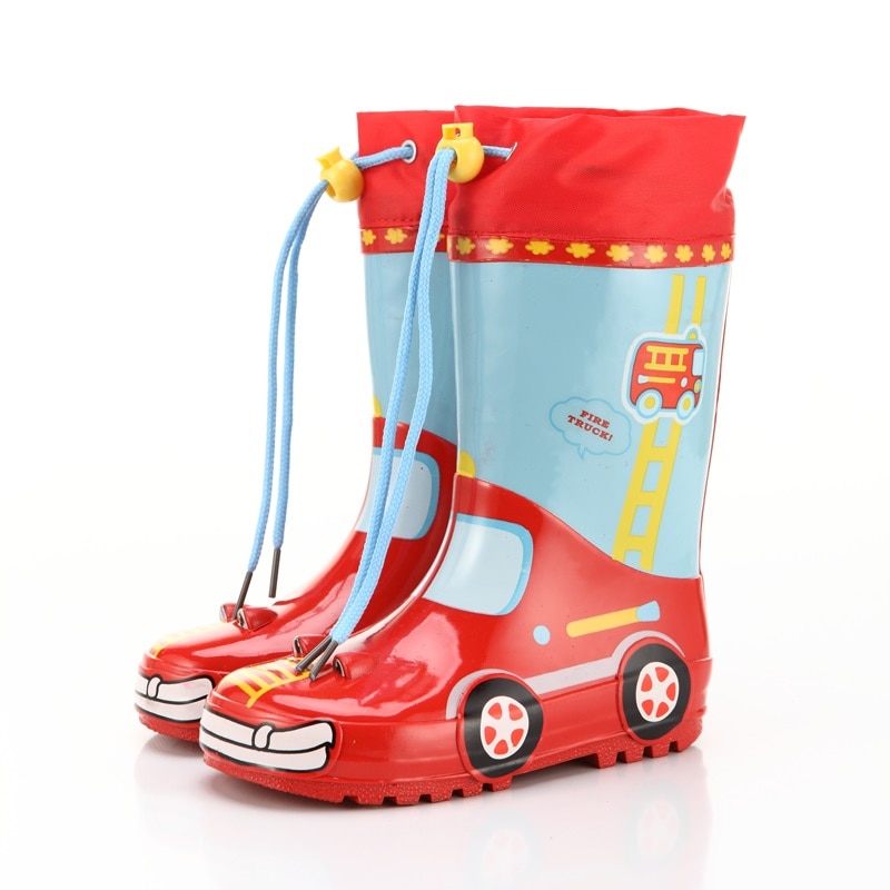 Bottes de pluie en caoutchouc antidérapantes pour enfants, chaussures imperméables pour garçons et filles, lapin dinosaure, camion de pompiers: Red / 12,5