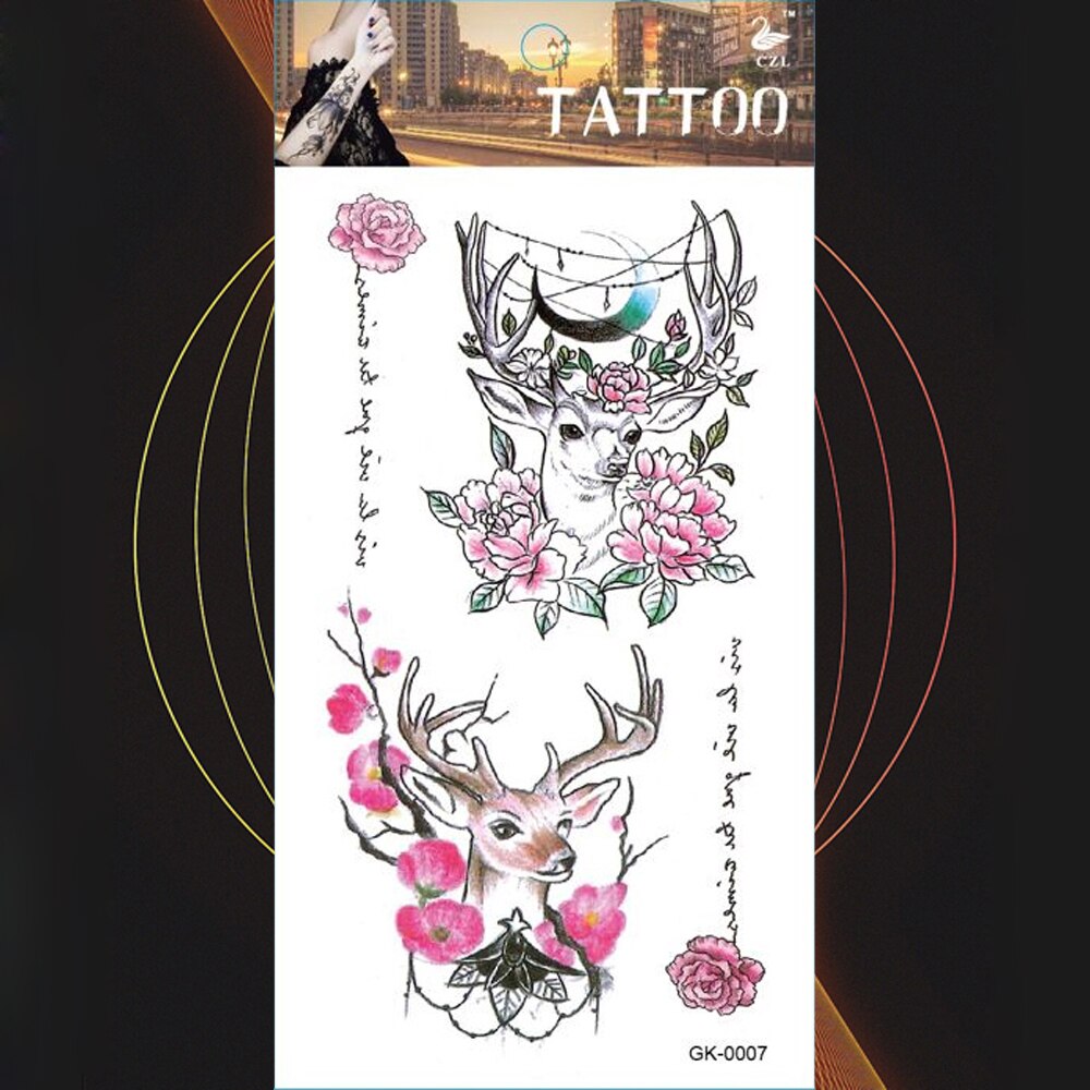 Attrapeur de rêves saint valentin tatouage temporaire autocollant guitare tatouages Sika cerf et hérisson Art corporel bras imperméable faux Tatoo: gk-0007
