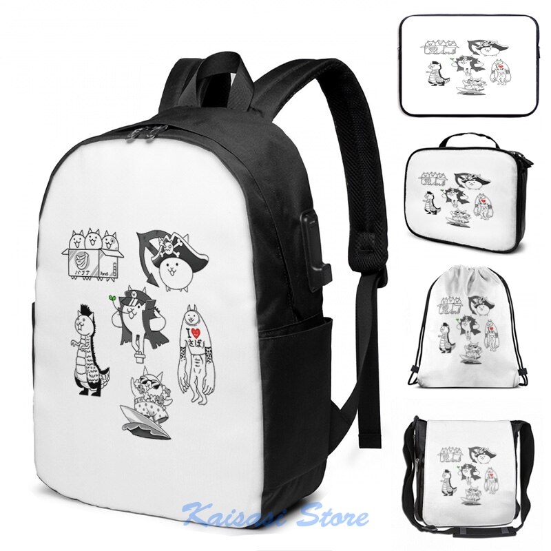 Funny Graphic print Battle Cats USB Charge Backpack men School bags Women bag Travel laptop bag