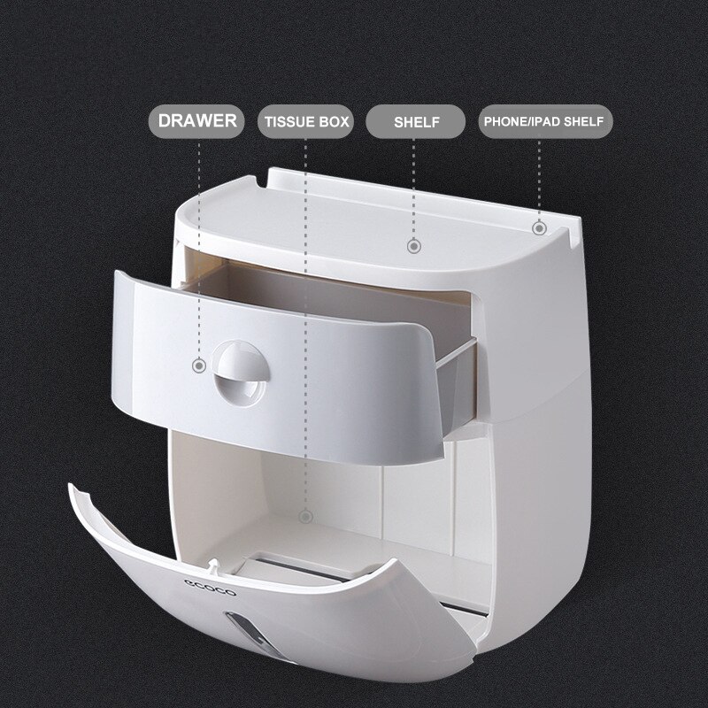 Boîte de papier toilette murale distributeur pour salle de bains, support de rangement pour rouleau de papier étanche, Double couche, étagère de rangement avec tiroir