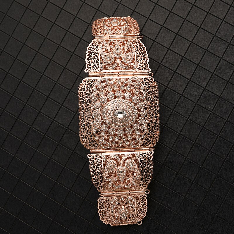 Europese Stijl Prachtige Strass Gouden Riem Met Uitgeholde Bloem Crystal Lange Mouwen Buik Keten Dame Metalen Riem: rose gold