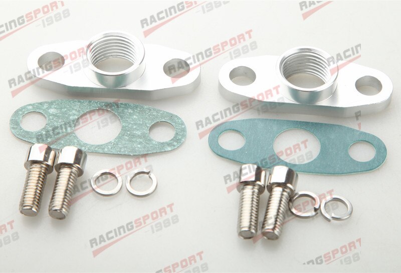 2PCS 1/2 NPT Female Aluminum Oil Drain Turbo Flange T3 T4 T04 GT40 GT55 Silver