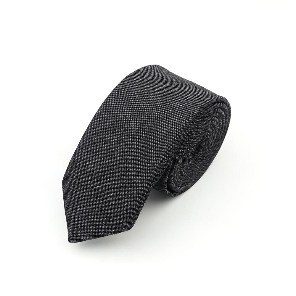Cotton Denim Ties Men's Black Blue Solid Color Tie Narrow 6cm Width Necktie Slim Skinny Cravate Thick Business Neckties: 1