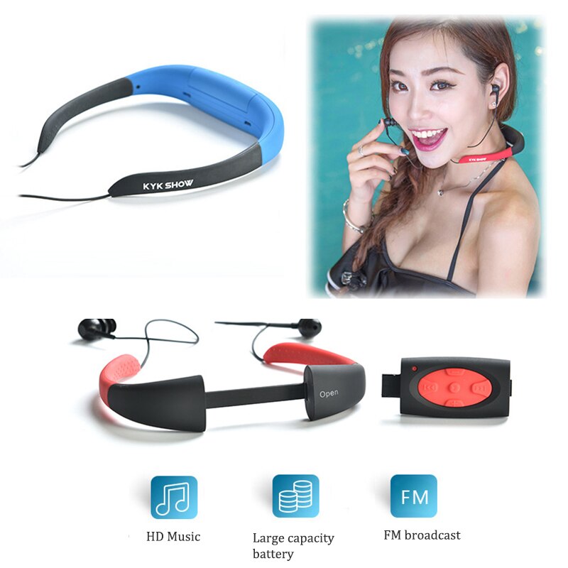 Reproductor de música MP3 impermeable IPX8, 4G, 8G, 16GB, banda para el cuello deportiva subacuática, natación, buceo, con Radio FM, auriculares estéreo