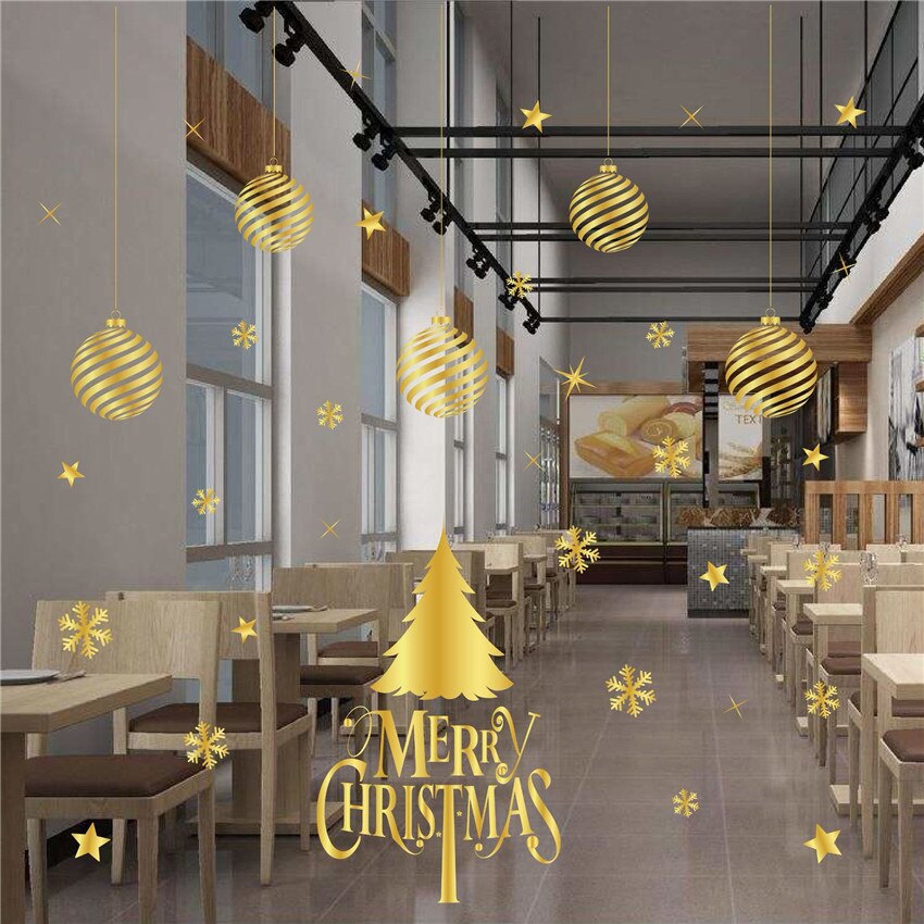 God jul diy væg klistermærker jul hjem dekoration vinduer gyldne snefnug elg glas væg klistermærke vindue dekorationer