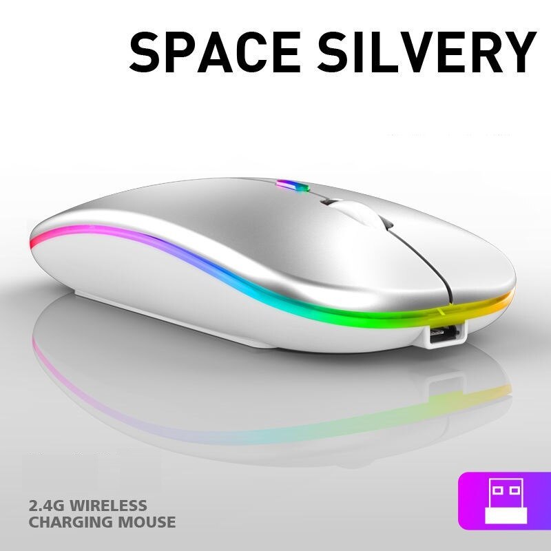 [Mobile Phone Can Use] Charging Wireless Mouse Mute Desktop Laptop Computer General Office Bluetooth Wireless Mouse: Shining Charging Silent Version  New in 4 Years    Silver