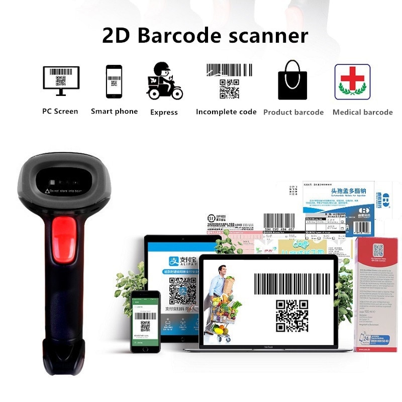 Scanner 2D Bluetooth Draadloze Usb Wired Barcode Scanner Bar Code Reader Qr PDF417 Datametrix Code Scanner Supermarkt Reader