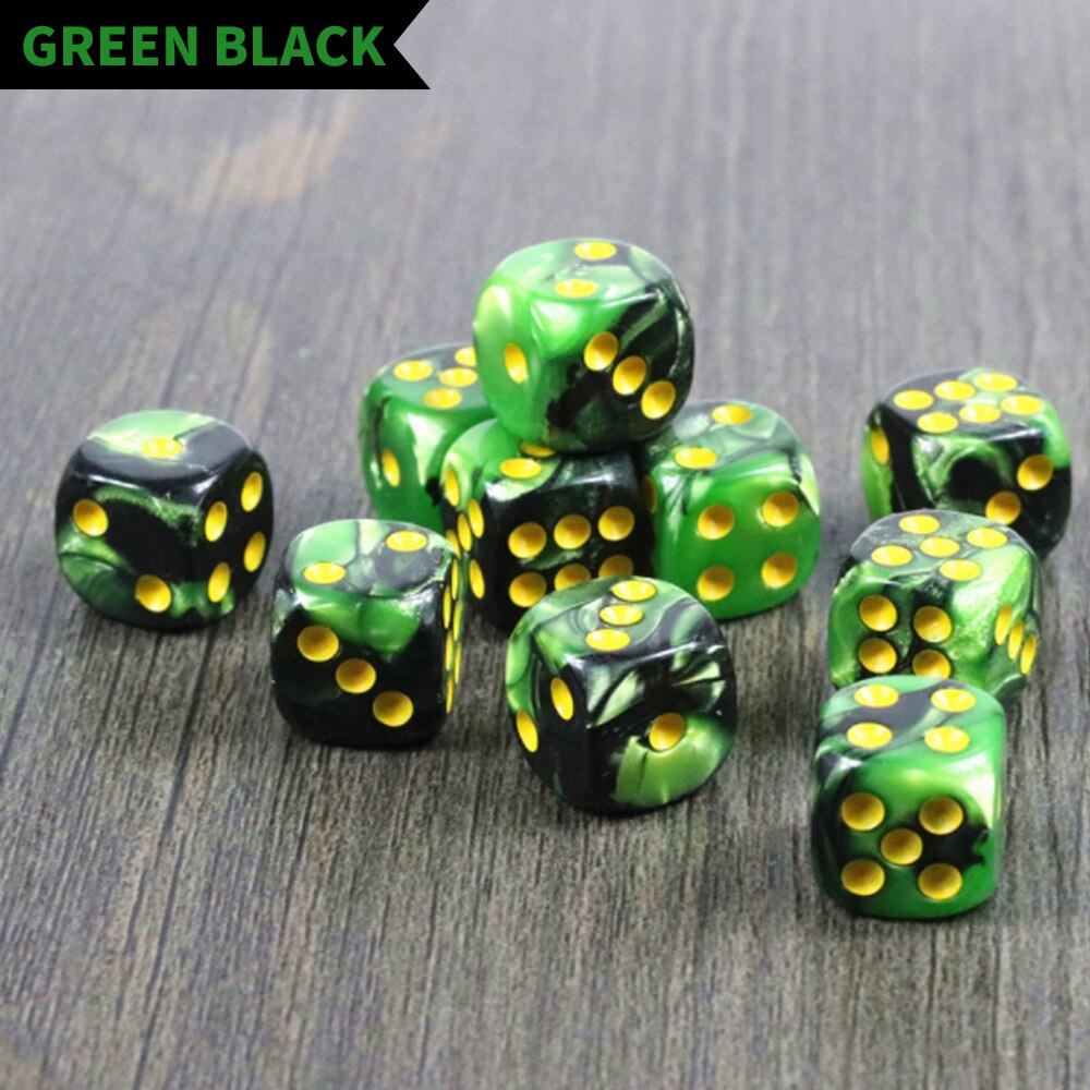 10pcs 16mm dadi angolari rotondi acrilici D6 puntini modellati dadi da gioco bicolore per giocattoli di intrattenimento per feste da Club: Green Black