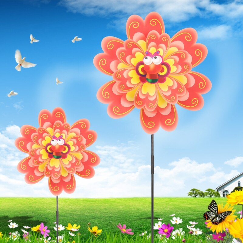nueva flor de doble capa molino viento Spinner Pinwheel niños juguetes patio jardín decoración