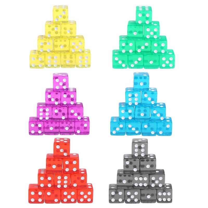 10 pièces Six faces 15mm Cube Transparent coin rond Portable Table jeux de jeu acrylique à boire dés