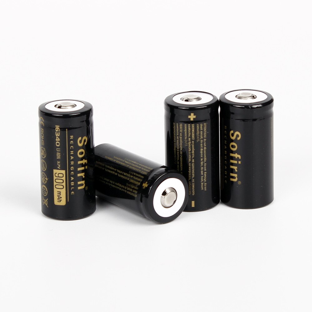 Sofirn genopladeligt 16340 batteri li-ion batteri 3.7v 900 mah 16340 celle genopladelige batterier: 4 stykker