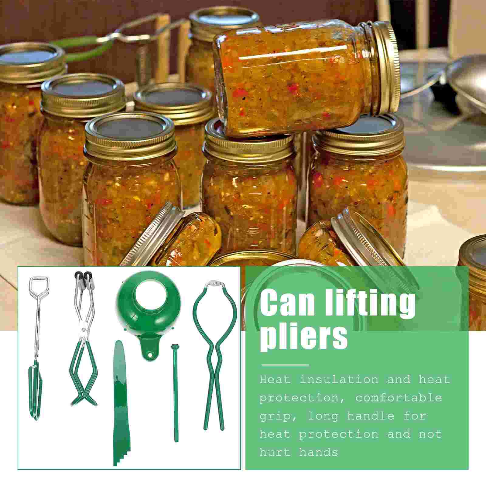 1 Set 6Pcs Canning Tool Set Tong Lifter Funnel Jam Making Supplies (Green)