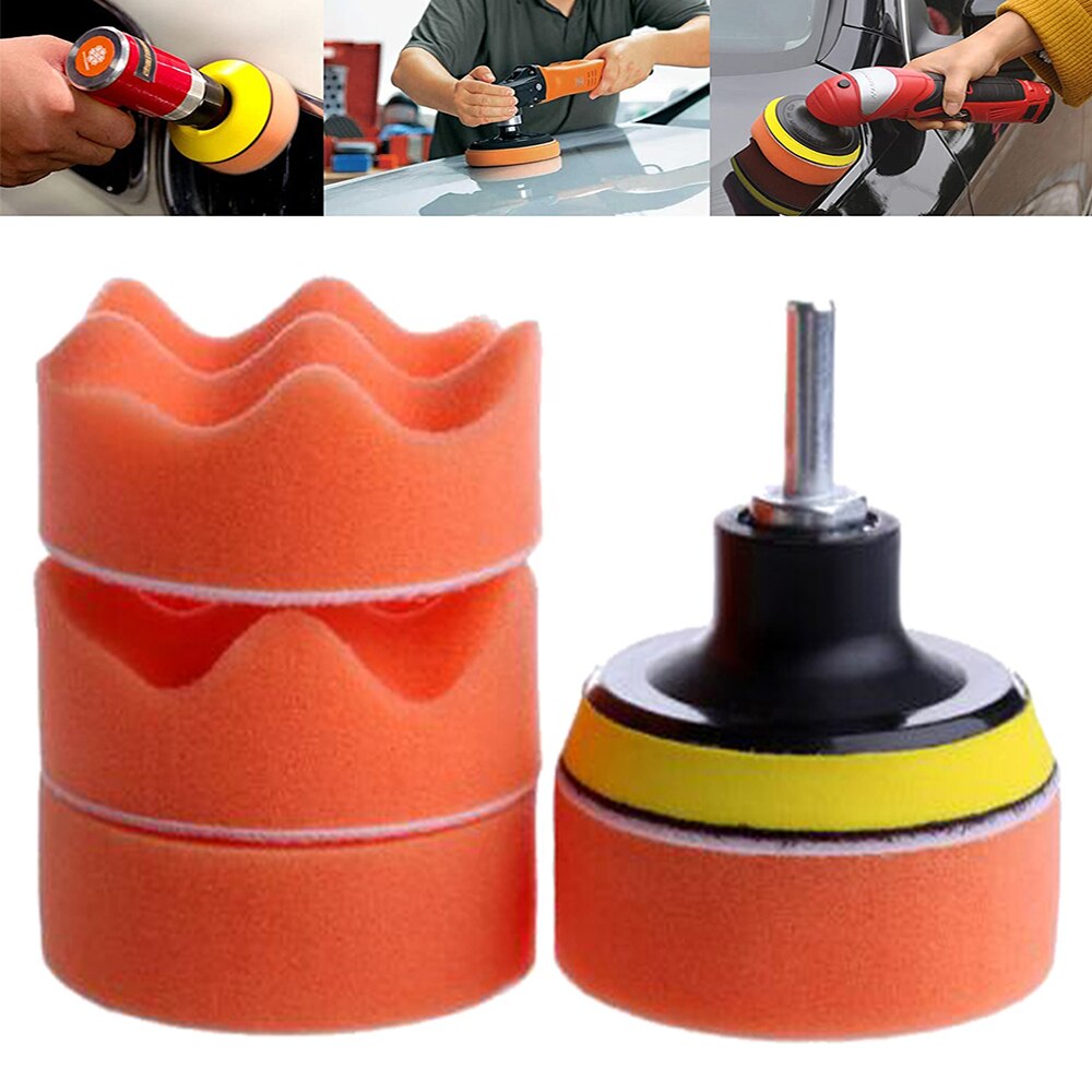 VISBELLA 7 pièces tampon de polissage de voiture 3 pouces tampons de forage en mousse de polissage Kit d'éponge avec polisseuse de voiture M10 adaptateur de forage soin de la peinture: Default Title
