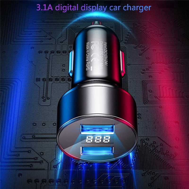 Uslion 3.1A Usb Autolader Universele Mobiele Telefoon Oplader Adapter Led Display Dual Auto-Oplader Voor Xiaomi Samsung Iphone 11 Xs