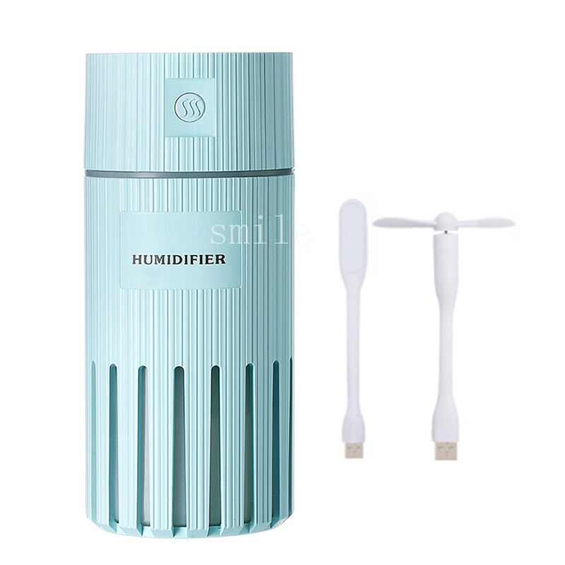 3 in 1 Air Humidifier 320ML USB Mini Ultrasonic Essential Aroma Diffuser with fan Colorful Lamp Car Home Air Purifier Mist Maker: Blue type2