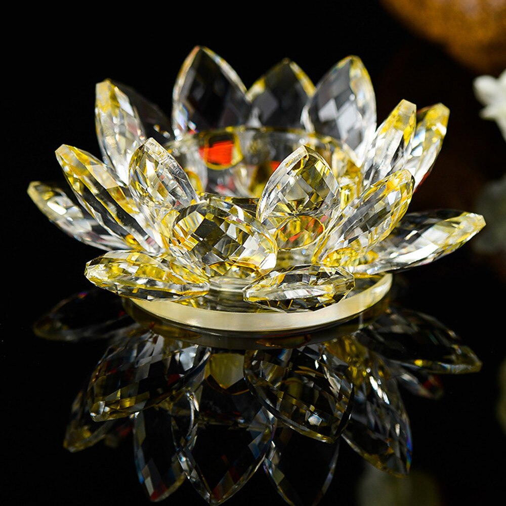 Colorful Crystal Lotus Candle Hold Glass Flower Candle Light Holder Candlestick Home Decoration Buddhist Candlestick 1: C