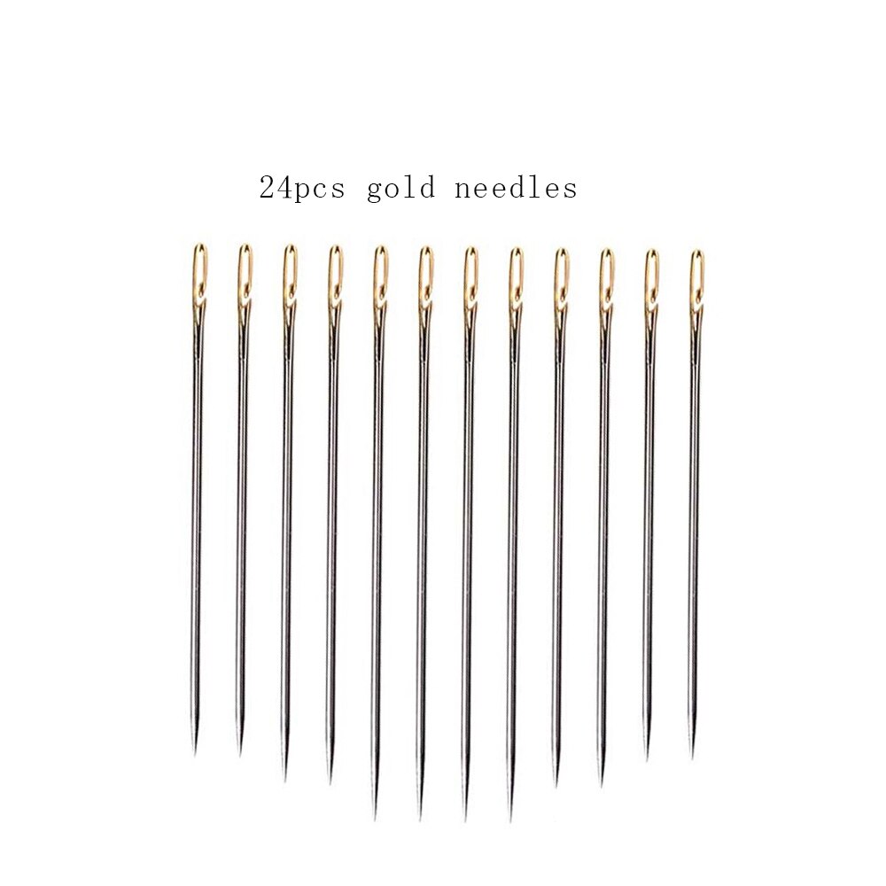 24pcs Self Threading Needles Household Sewing Needle Hand Needles Stitching Pins & Vintage Needle Case DIY Sewing Tools: 24pcs gold