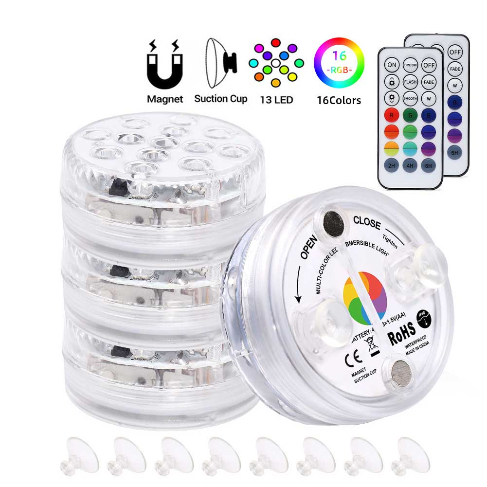 Aquarium LED Schwimmbad Licht Party Unterwasser Lampe Teich Dekoration Hochzeit Fernbedienung Magneten Farbwechsel IP66 Wasserdicht: IR21 7CM