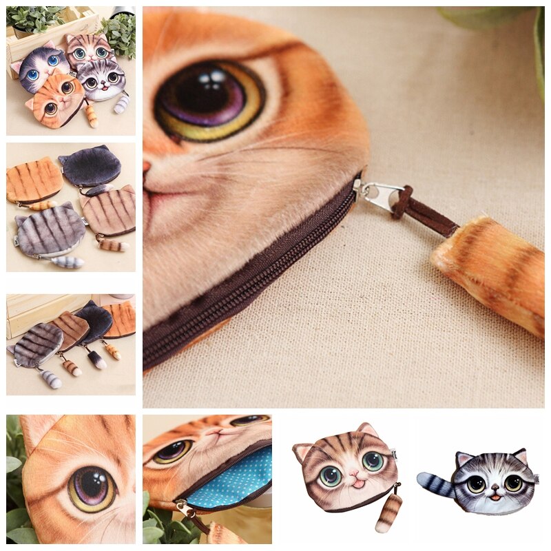 1pcs Ladies Cute Cat Face Animal Coin Purse Wallet Mini Zipper Bag