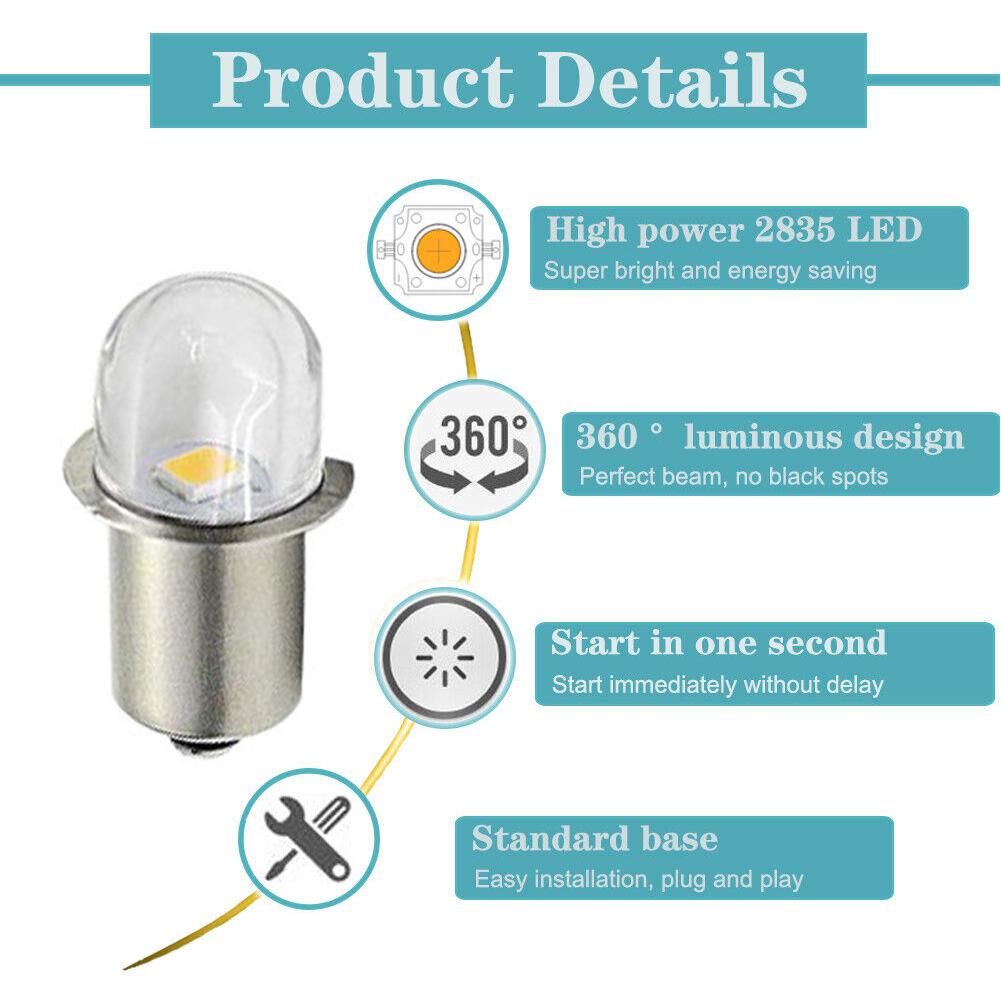 P13.5s led-upgradelampen met witte fitting voor maglite-zaklamp, warm wit, 3000k 6000k dc6v-12v vervangingslampen, werklamp