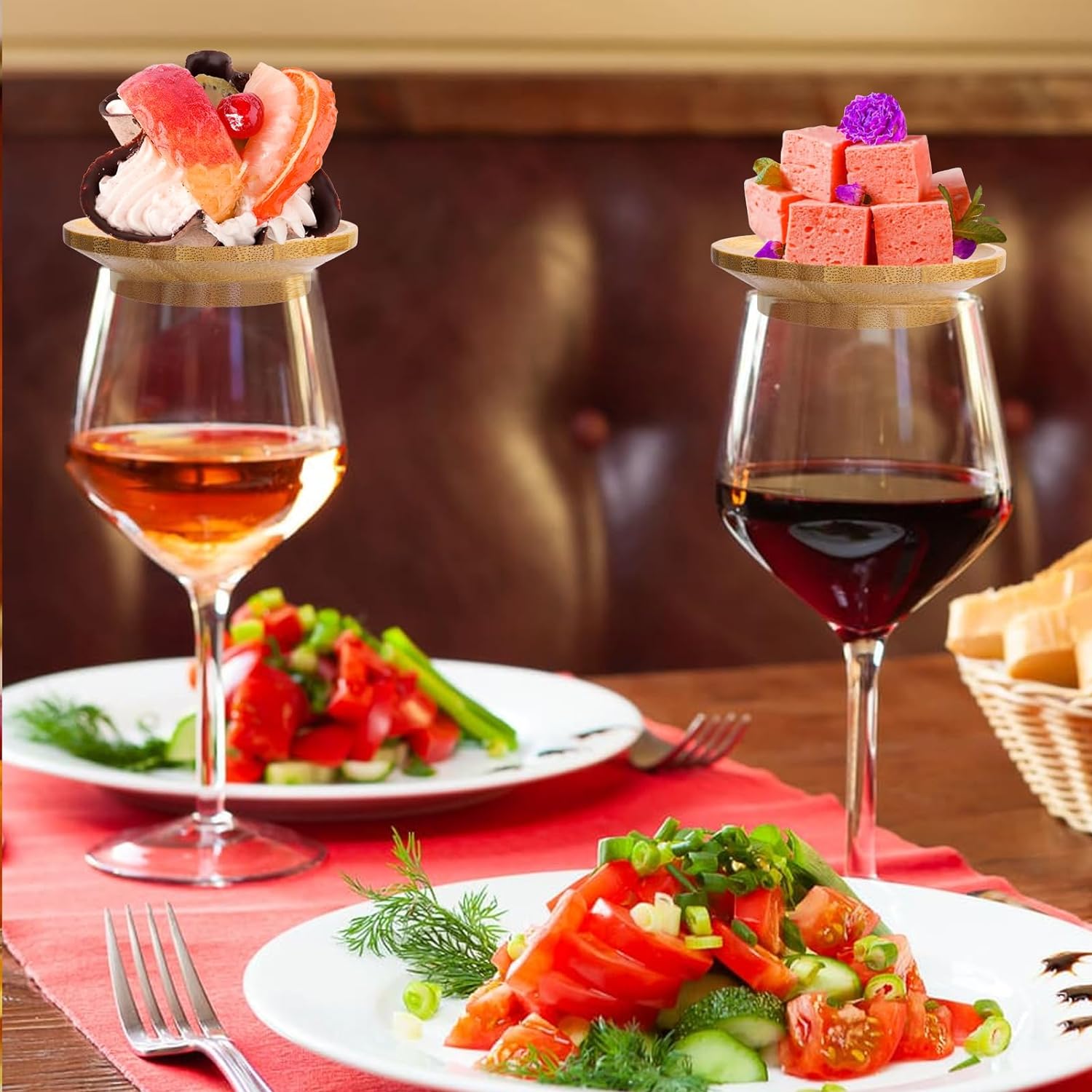 1/2/4Pcs Wine Glass Charcuterie Topper Bamboo Wine Glass Charcuterie Board Topper Wine Glass Topper Appetizer Plates for Party