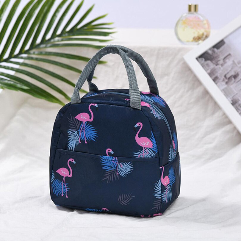 1 pçs cervos impresso sacos de refrigerador à prova dnylon água náilon portátil zíper térmico oxford almoço sacos caixa para as mulheres conveniente sacola de alimentos: Navy Blue Brid 03