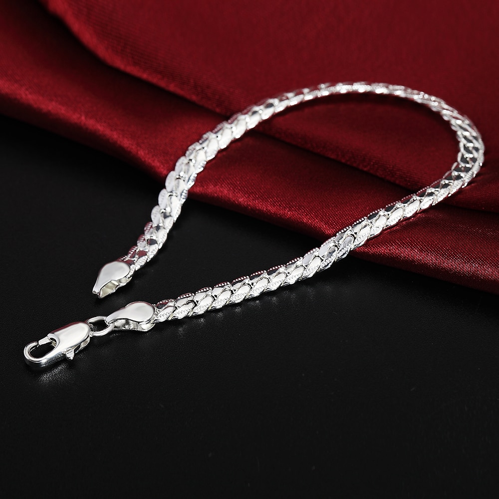 Fijne 45-60Cm 925 Sterling Zilver 6Mm Volledige Sideways Ketting Armband Mode-sieraden Voor Vrouwen Mannen Link ketting Sets Bruiloft