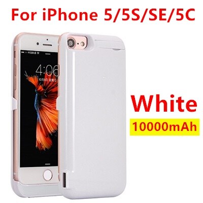 10000mah Power Bank Case dla iPhone 6 6s 7 plus case ładowarka Case dla iPhone 5 SE 5S 5SE 5C ładowanie Powerbank Case: White 5 5S SE 5C