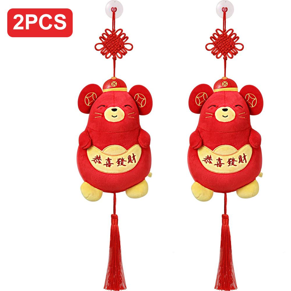 2 Stuks Chinese Jaar Rode Rat Ornament Decoraties Yred Mascotte Knuffeldier Tafel Plank Decoratie