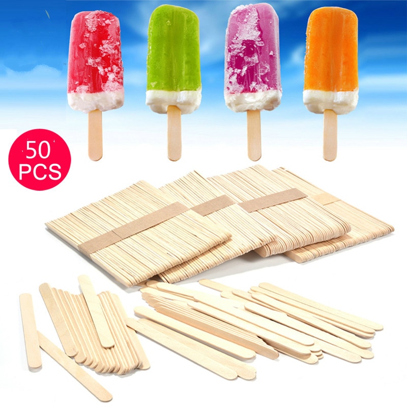 50 unids/lote nave palos de helado hielo Pop palos de helado de madera Natural 4-1/2 "longitud tratar palos herramientas de bricolaje palos