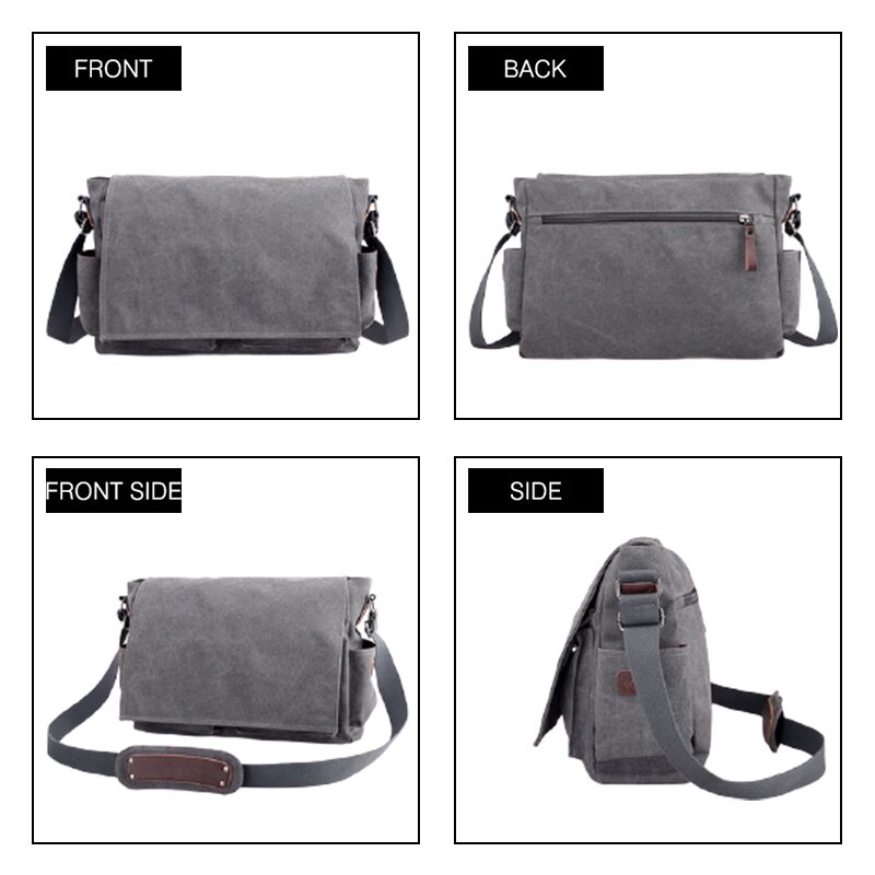 Canvas tas herentas heren grijs bruin effen kleur stoffen schoudertas grote capaciteit heren schoudertas voor laptop computer notebook