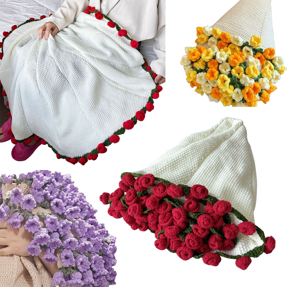 Couverture de Bouquet de fleurs, Bouquet de roses de la vallée, Kit de crochet, Bouquet de fleurs, couvertures tricotées, DIY bricolage
