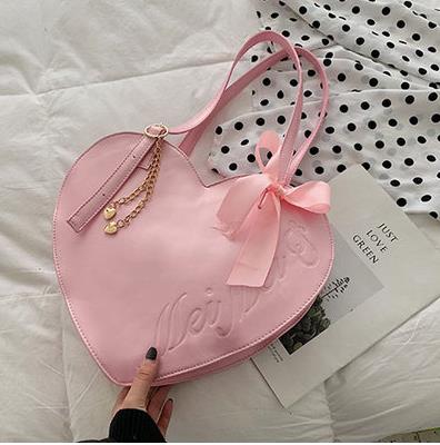 niedlich Rot Herz Bogen Lolita Casual Schulter Tasche Handtasche Damen Totes Tasche Frauen Bolsa Einkaufstasche Tasche: Rosa