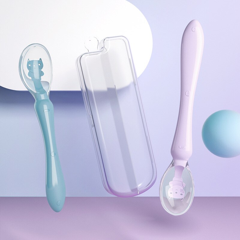 2 Packs Food Grade Silicone Baby Feeding Spoons Babies Infants Toddlers Self Feeding Training Spoons Baby Utensils: Gray