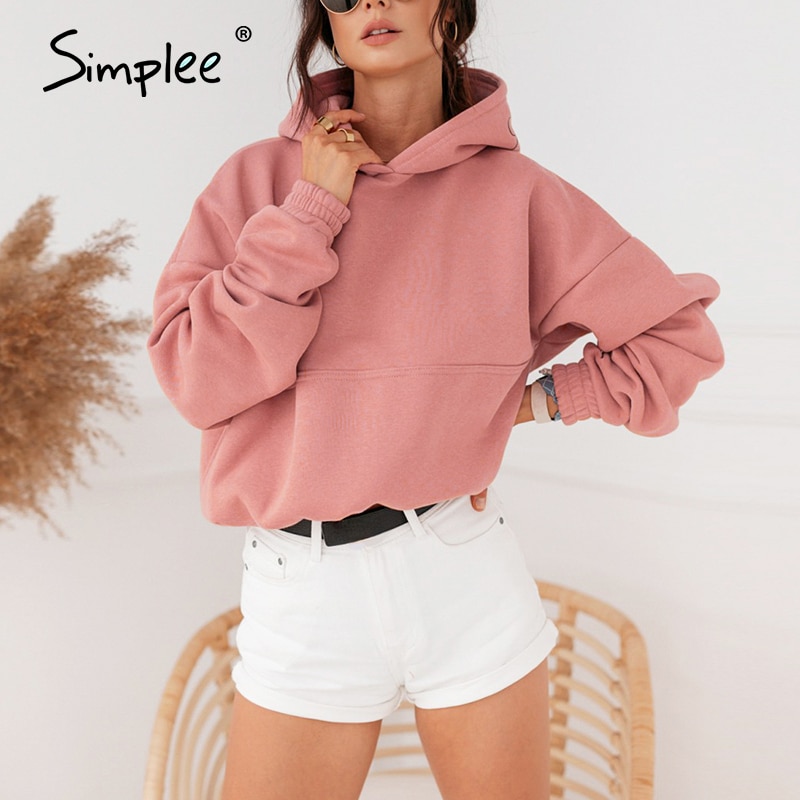 Simplee – sweat-shirt rose décontracté à manches longues pour femme, haut à capuche surdimensionné, ample, collection automne-hiver
