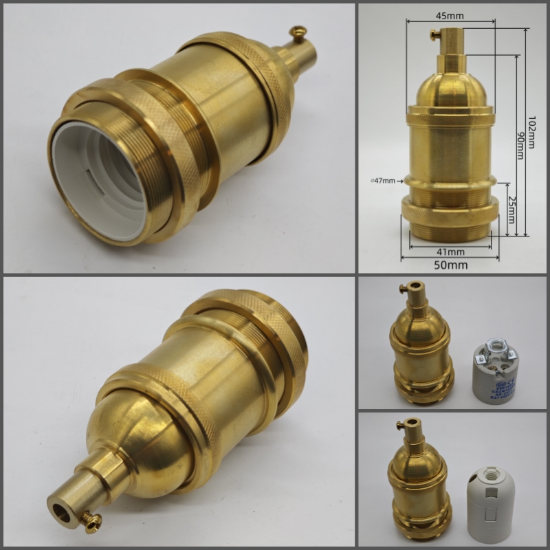Edison DIY lamp holder for shade Pure brass material vintage threaded Socket Bulb Fitting E27 UL/CE lighting copper base: green / 2G11