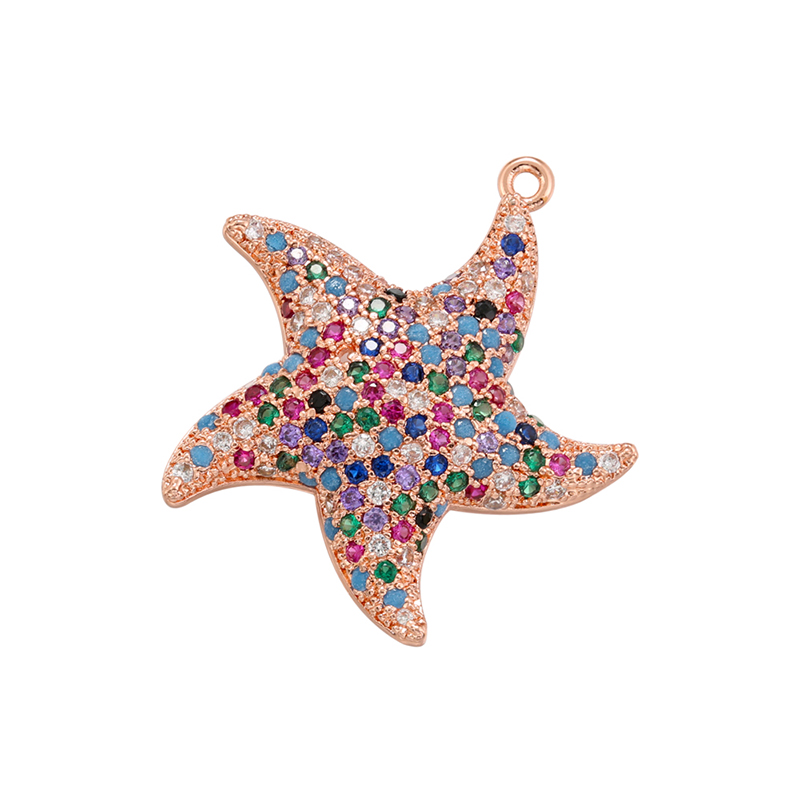 ZHUKOU-abalorios de estrella de mar para fabricación de joyas, colgantes de circonia cúbica para collares DIY, accesorios de joyería, VD1248