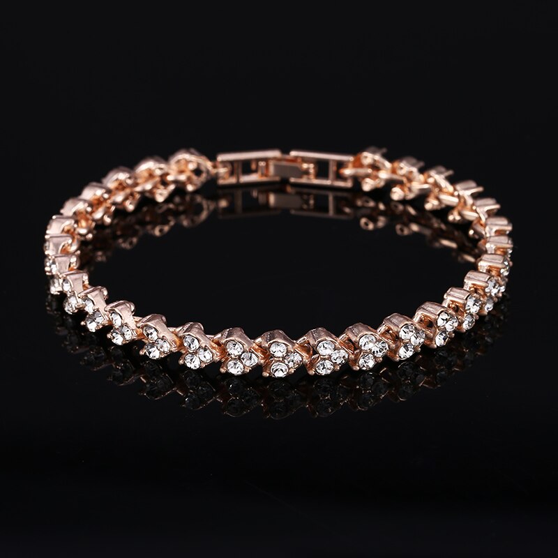 Pulseras de tenis de cristal de Austria brillante para mujer, brazalete de Color dorado y plateado, joyería de Boda nupcial para mujer: rose