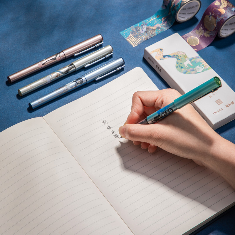 Bolígrafo de Gel de estilo chino Deli, bolígrafos Rollerball de 0,5 MM, bolígrafo de señal líquida recto Simple para estudiantes, tinta negra de oficina, 4 unidades por paquete