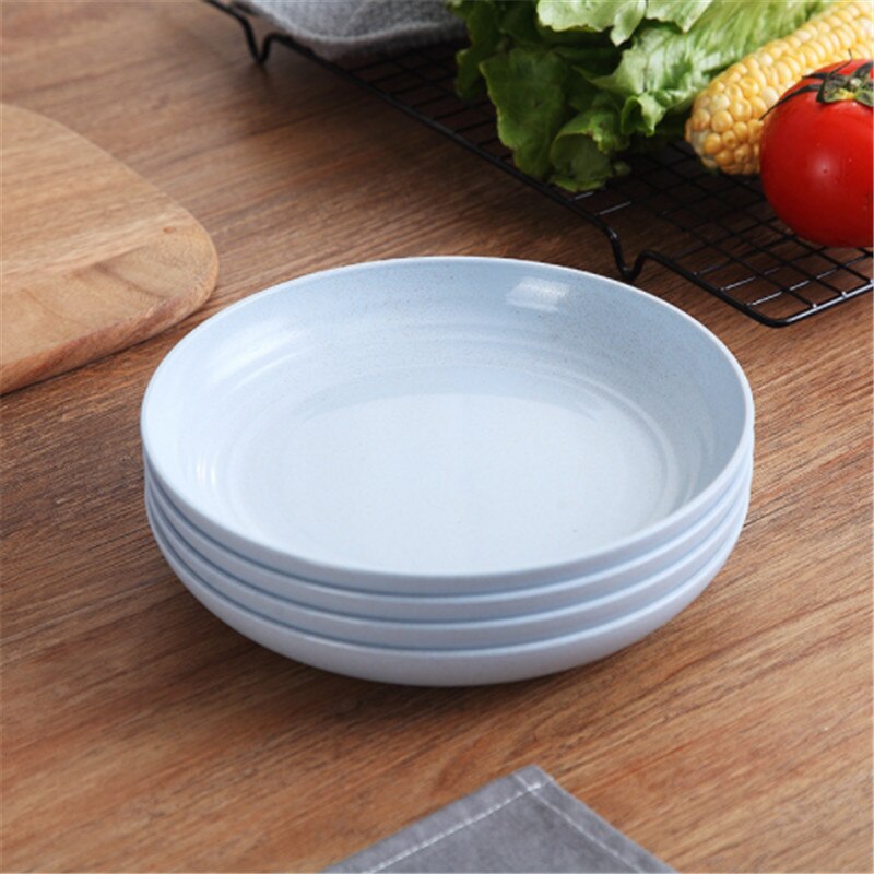 4 Pcs Eco-friendly Food Snack Dish Plate Wheat Straw Lunch Dinner Dessert Fruit Plate Tray Tableware 4 Colors Serving Plates: Blue