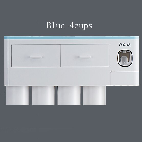 Toothbrush Holder Automatic Toothpaste Dispenser With Cup Wall Mount Toiletries Storage Rack Bathroom Accessories Set: 4 Cups Blue