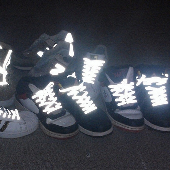 1 par Popular doble lado advertencia reflectante camino de seguridad luminosos cordones brillantes Unisex para deporte baloncesto zapatos de lona